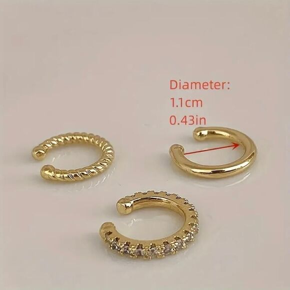 Set of 3 Gold Tone Earrings for Women Without Piercing - Picture 3 of 5